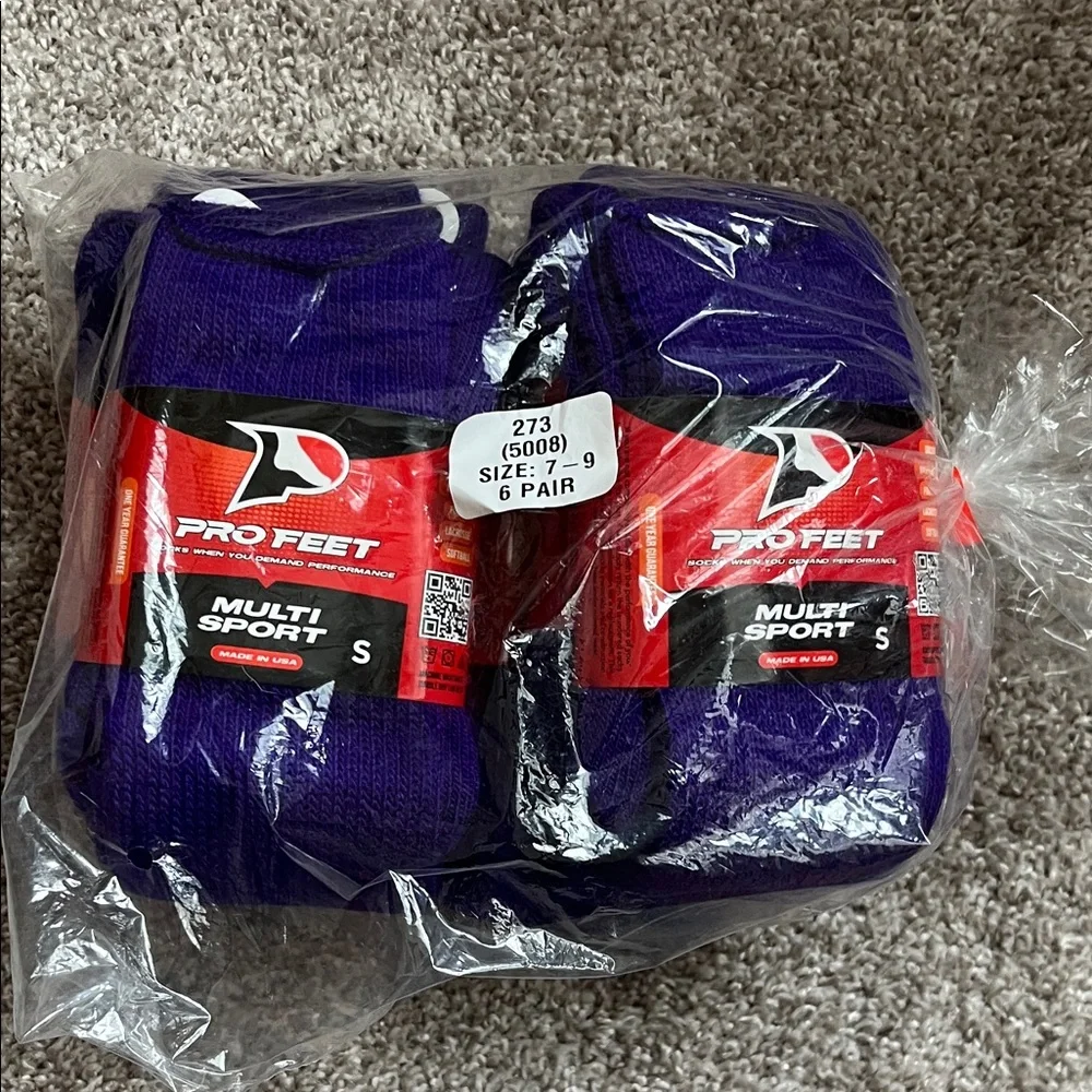 Purple Athletic Socks - 6 Pack Size S